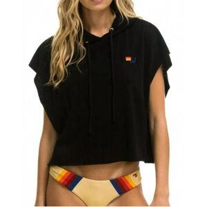 AVIATOR NATION logo embroidery sleeveless crop hoodie S